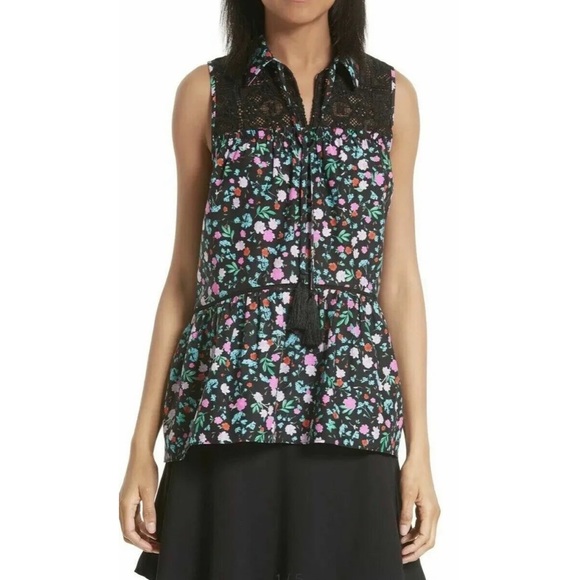 🔥🔥🔥NEW Kate Spade Greenhouse Lace Yoke Floral Cotton Silk Blended Blouse - Picture 2 of 16